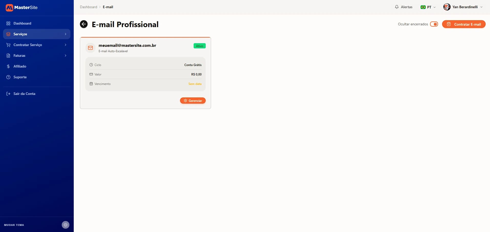 Webmail profissional MasterSite