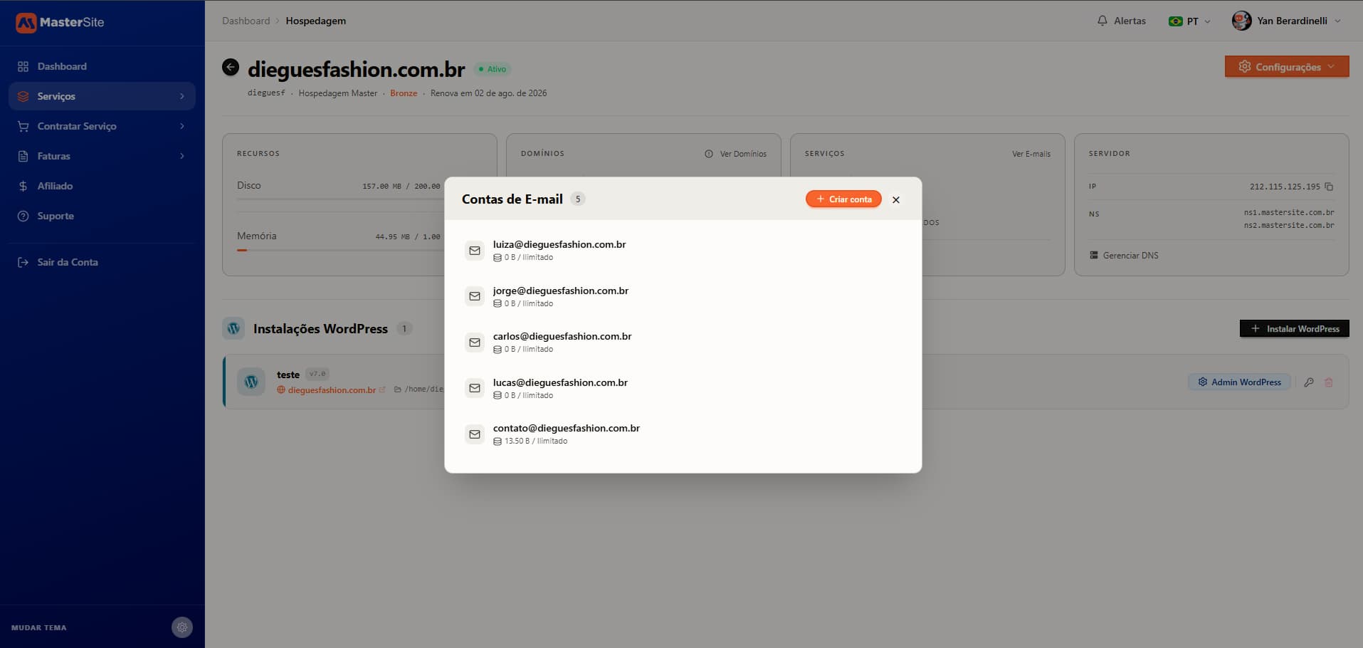 Painel de e-mail profissional