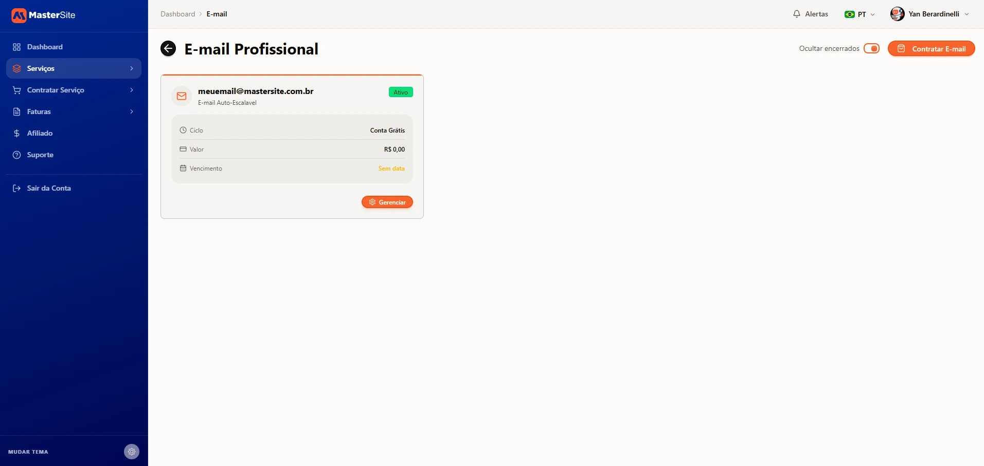 Webmail profissional MasterSite